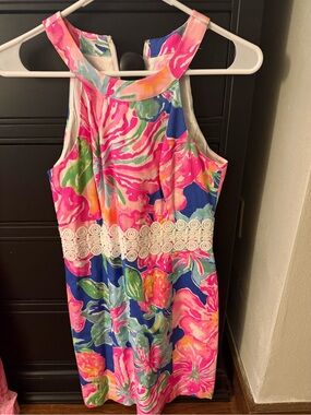 Lilly Pulitzer Pink Blue Green Floral Shift Dress